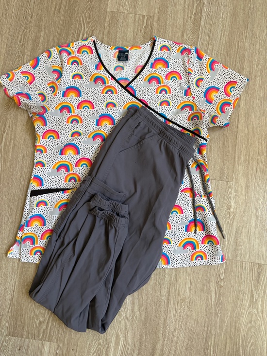 Carhartt Pants - Set of Carhartt Gray Scrub Track Pants and Rainbow Scrub Top